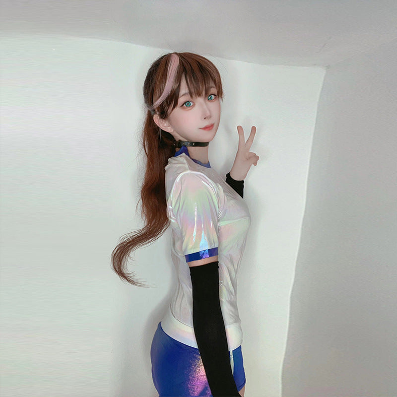 Japanese Gym Suit Laser Patent Leather Cosplay Costume – Shine with Charm, Ignite Passion, Bringing Ultimate Temptation Experience for Couples and Cosplay Enthusiasts!