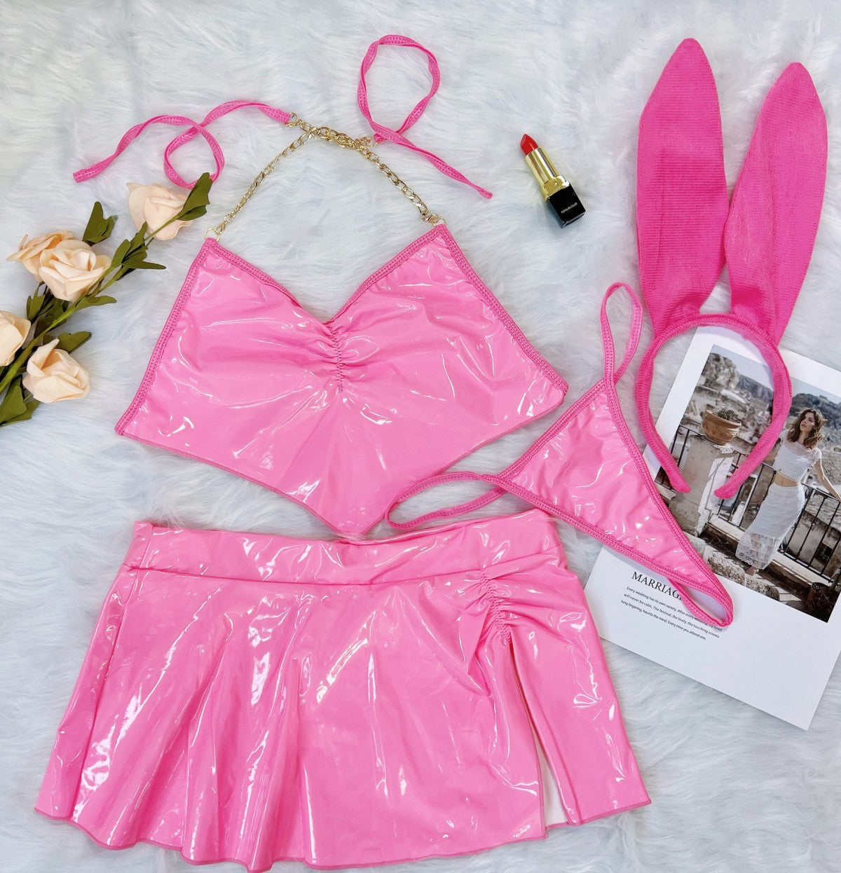 "Sexy Heart Halter – Adorable Bunny Girl Lingerie Set, Adding Sweetness and Passion for Couples!"